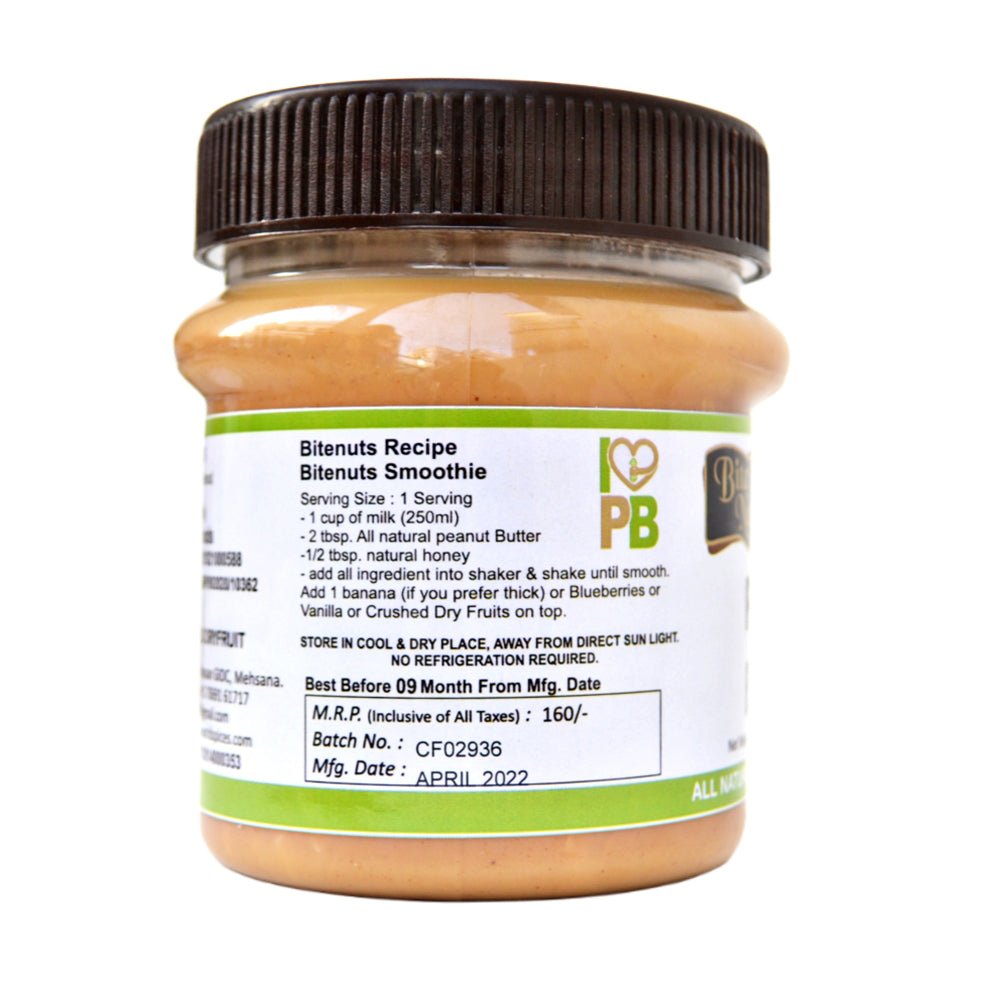 BITENUTS All Natural Creamy Peanut Butter (350g) - Kreate- Spreads