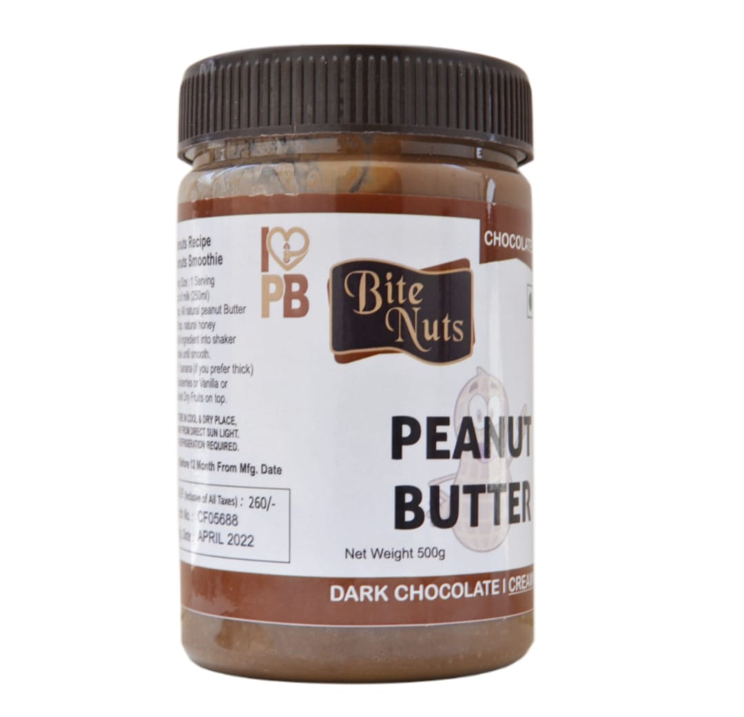 BiteNuts Chocolate Creamy Peanut Butter (500g) - Kreate- Spreads