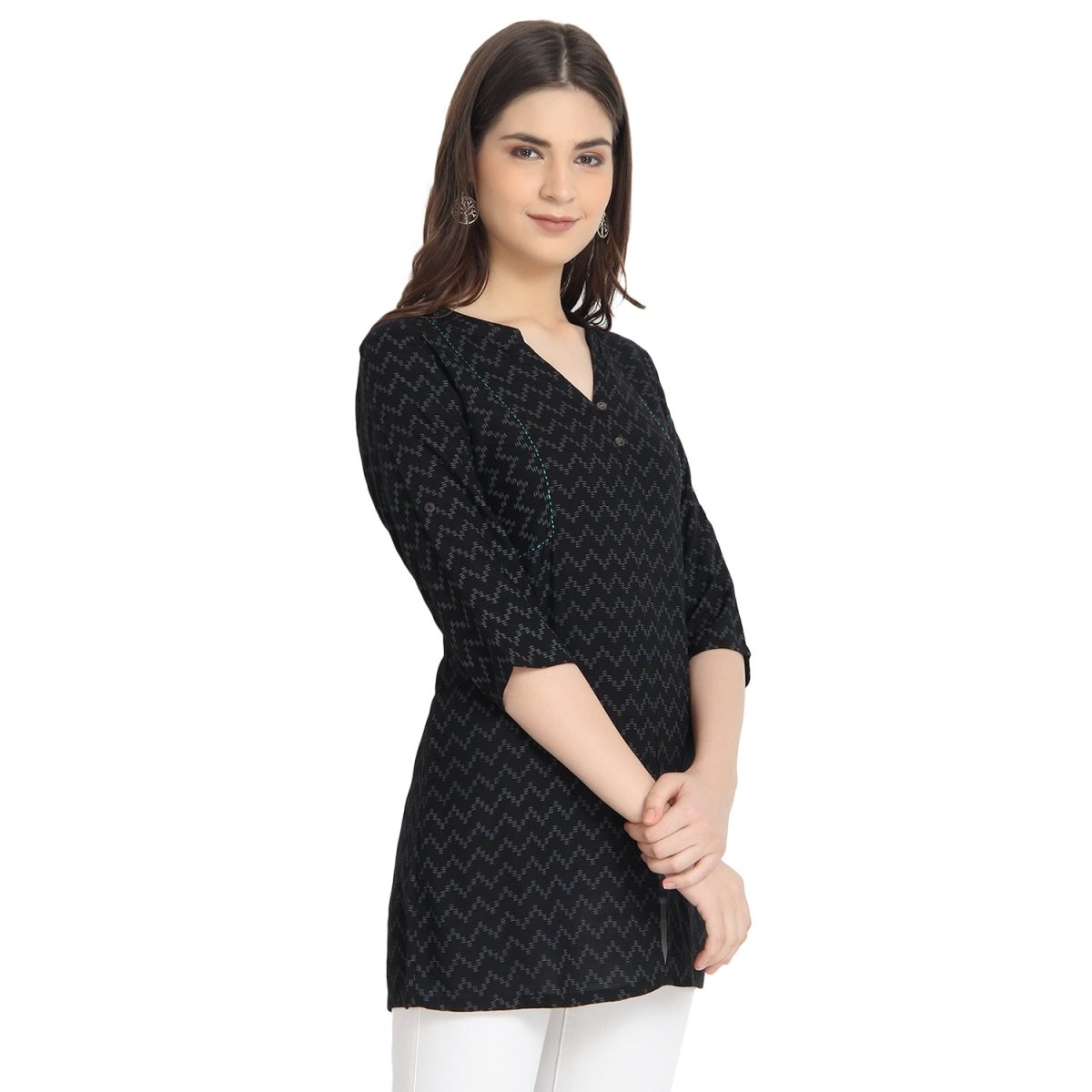 Black Block Print Tunic - Kreate- Kurtis & Salwar Suits