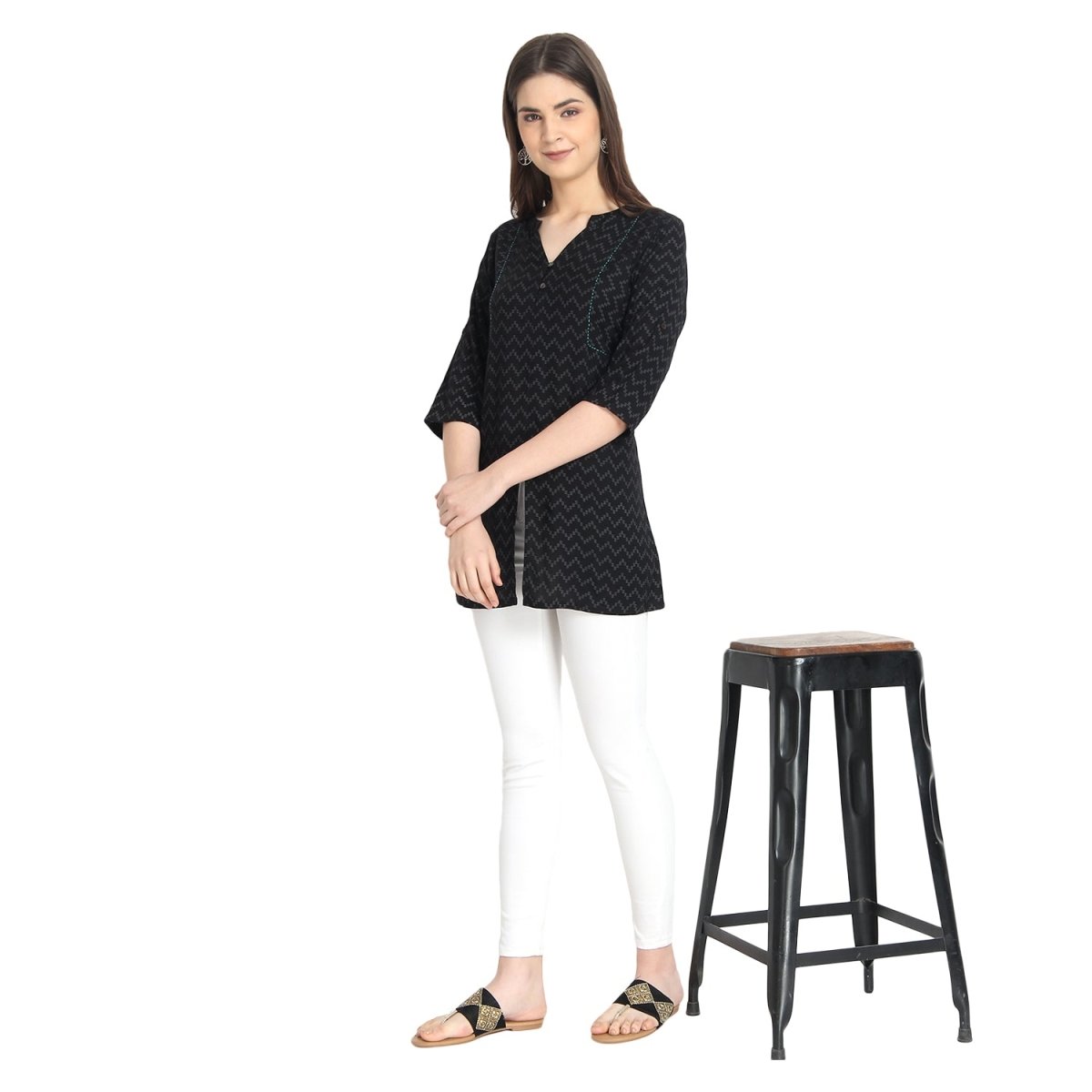 Black Block Print Tunic - Kreate- Kurtis & Salwar Suits