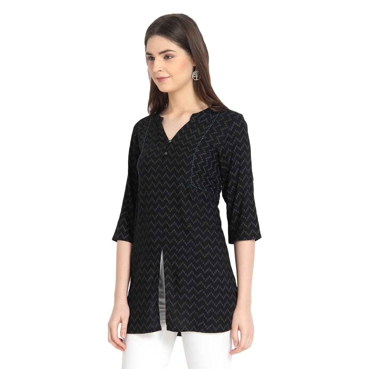 Black Block Print Tunic - Kreate- Kurtis & Salwar Suits