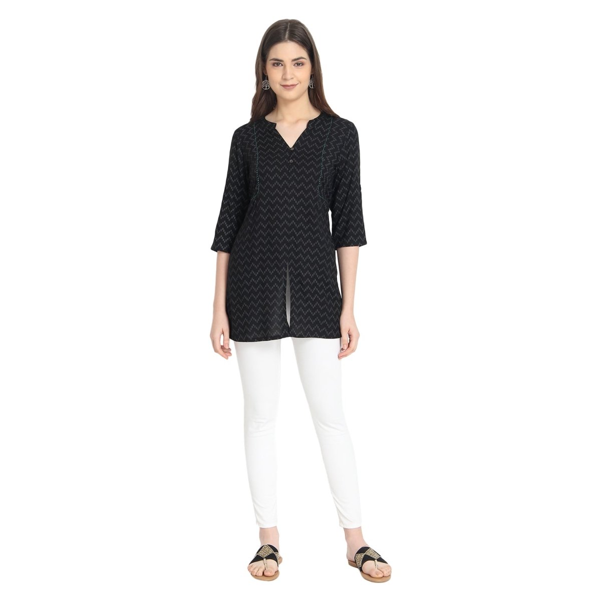 Black Block Print Tunic - Kreate- Kurtis & Salwar Suits