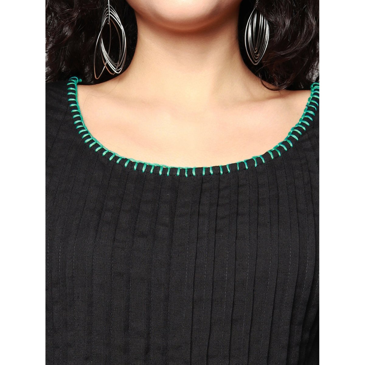 Black Cotton Linen Pleated Dress - Kreate- Dresses & jumpsuits