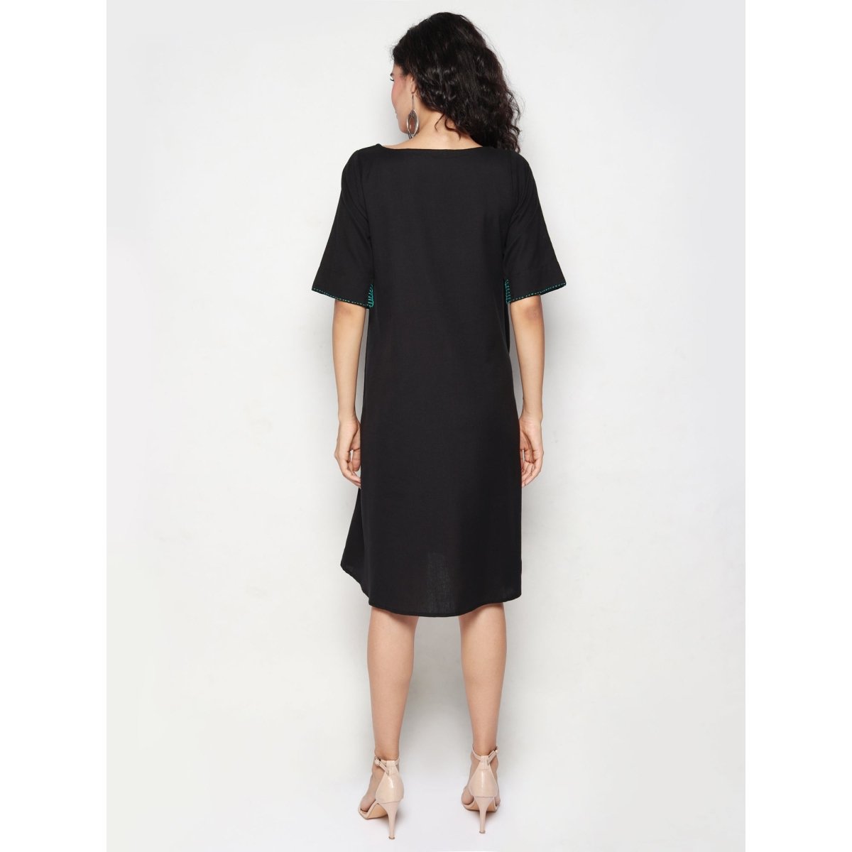 Black Cotton Linen Pleated Dress - Kreate- Dresses & jumpsuits