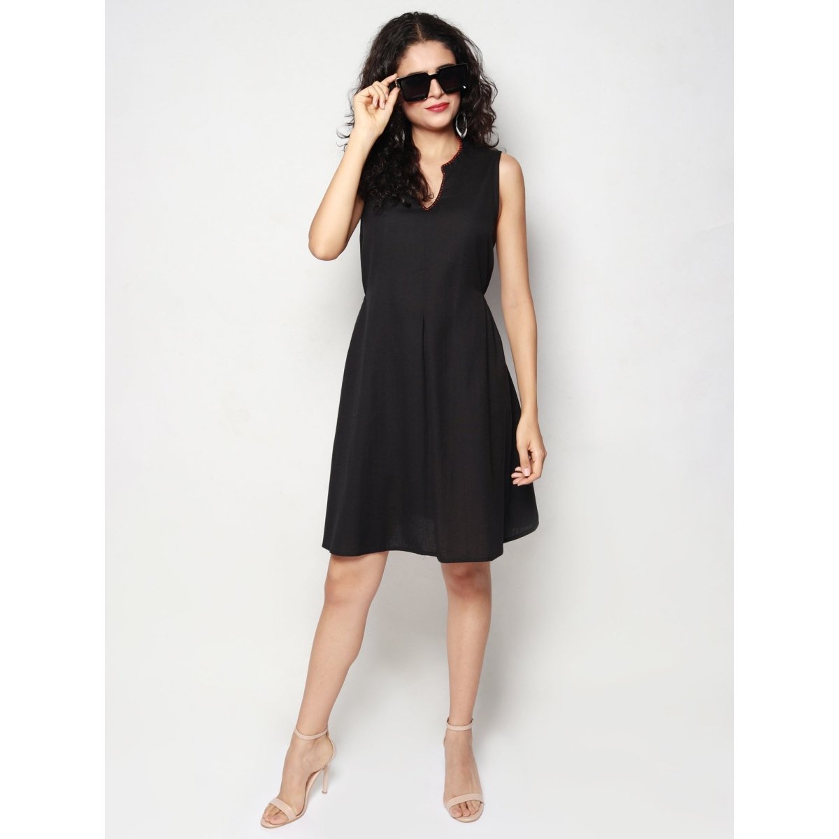 Black Cotton Linen Sleeveless Dress - Kreate- Dresses & jumpsuits
