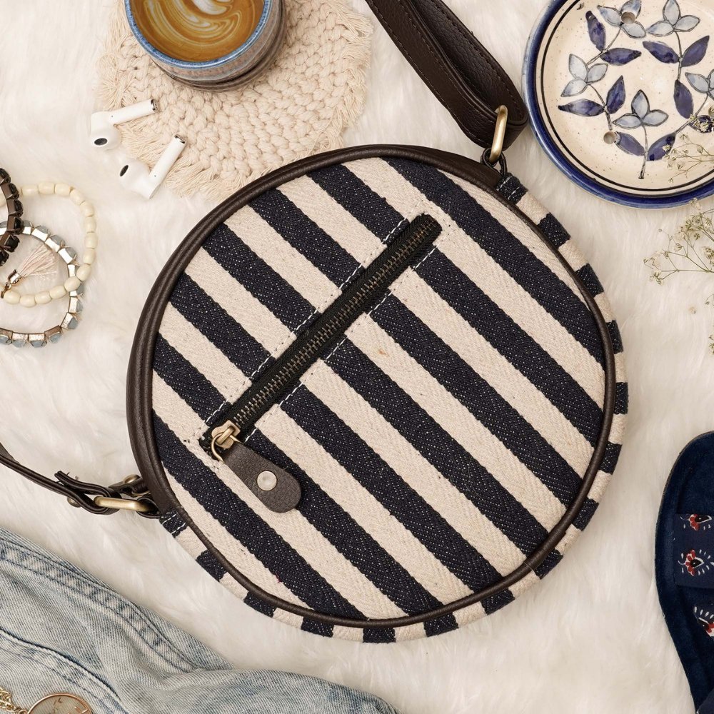 Black & white streak Full Moon Sling Bag - Kreate- Sling Bags