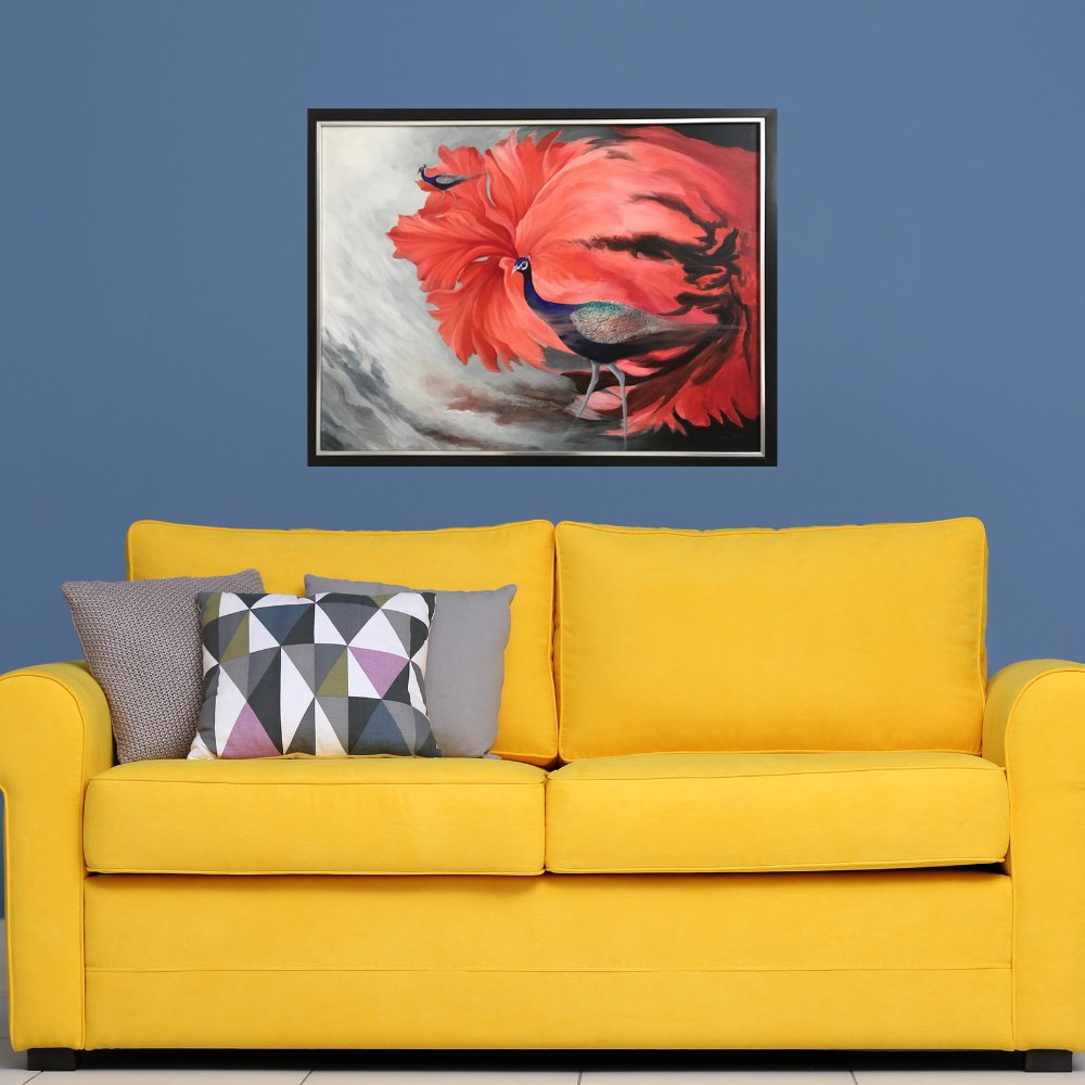 Blazing Red Peacock Painting - Kreate- Painting