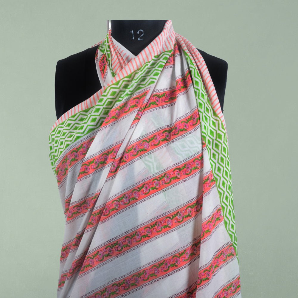 Block Print Cotton Dupatta - Kreate- Dupattas & Shawls