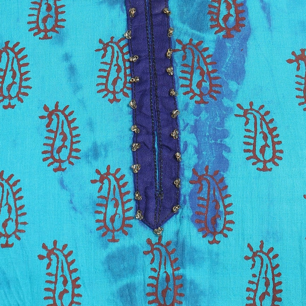 Blue Cotton Block print Tie n Dye Kurti - Kreate- Kurtis & Salwar Suits
