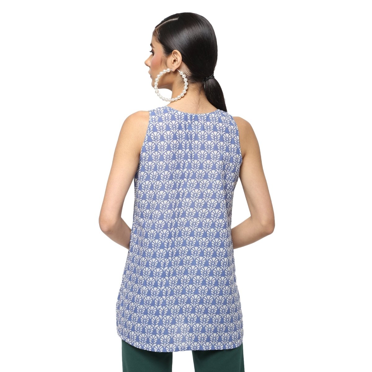 Blue Cotton Block Print Top - Kreate- Topwear