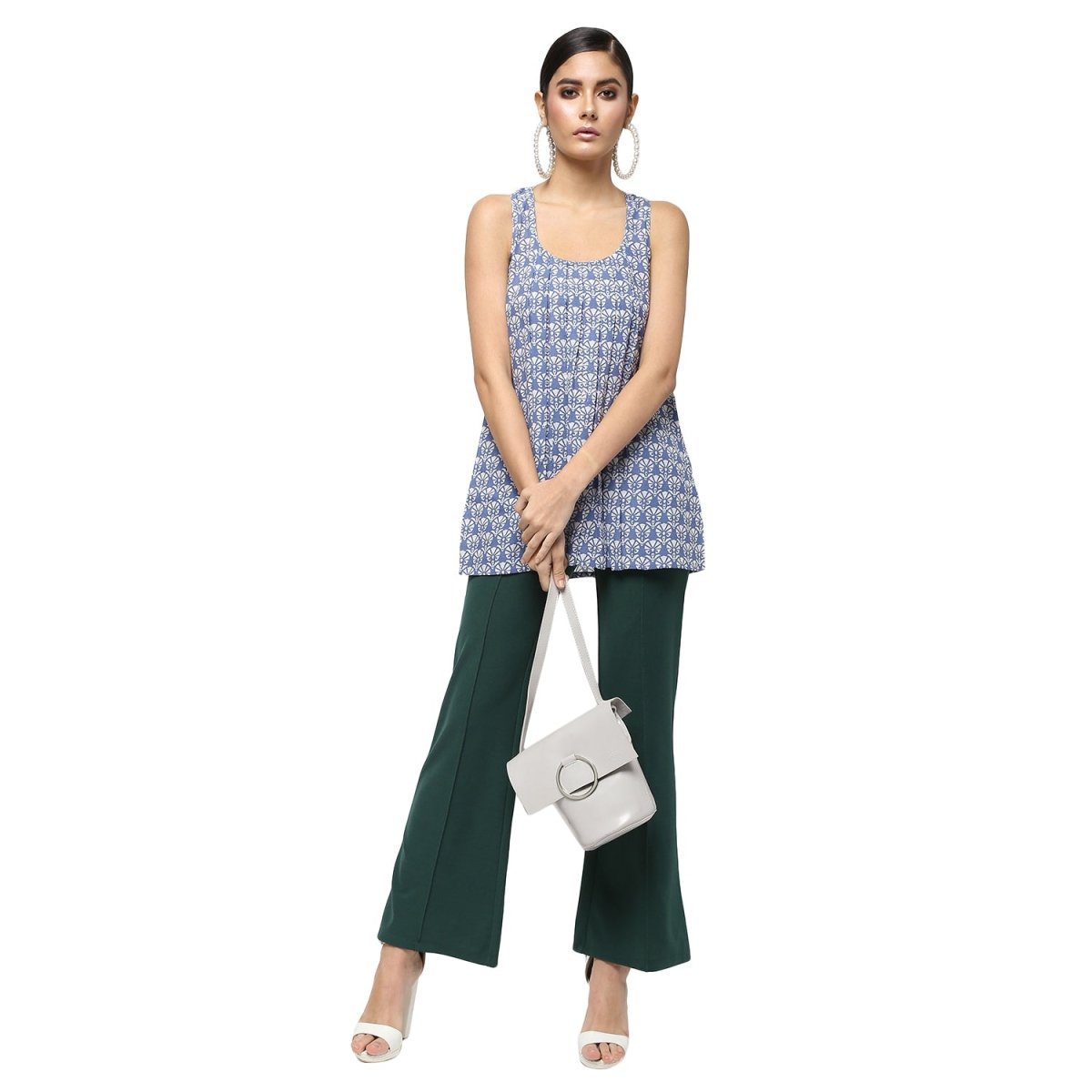 Blue Cotton Block Print Top - Kreate- Topwear