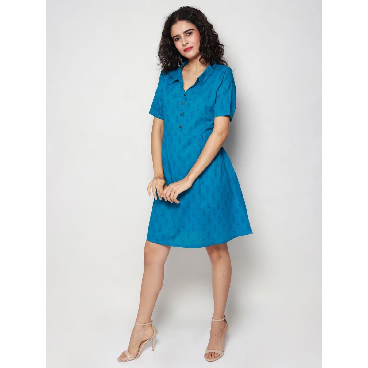 Blue Cotton Paisley Print Dress - Kreate- Dresses & jumpsuits