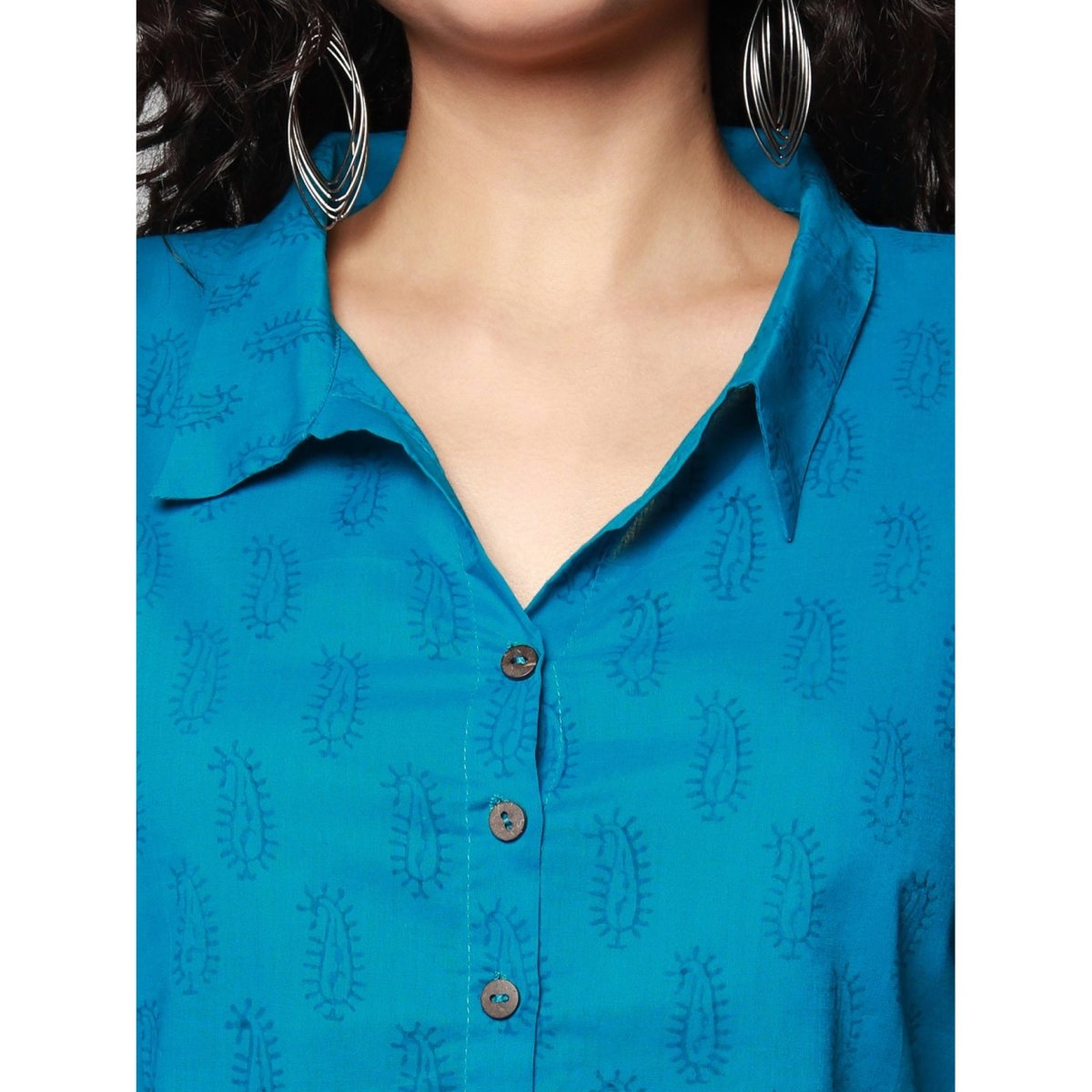 Blue Cotton Paisley Print Dress - Kreate- Dresses & jumpsuits