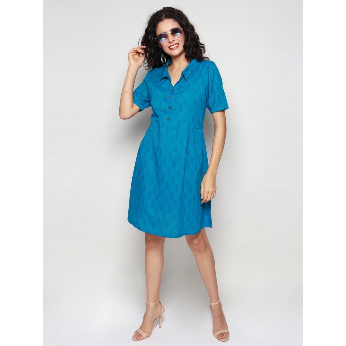 Blue Cotton Paisley Print Dress - Kreate- Dresses & jumpsuits
