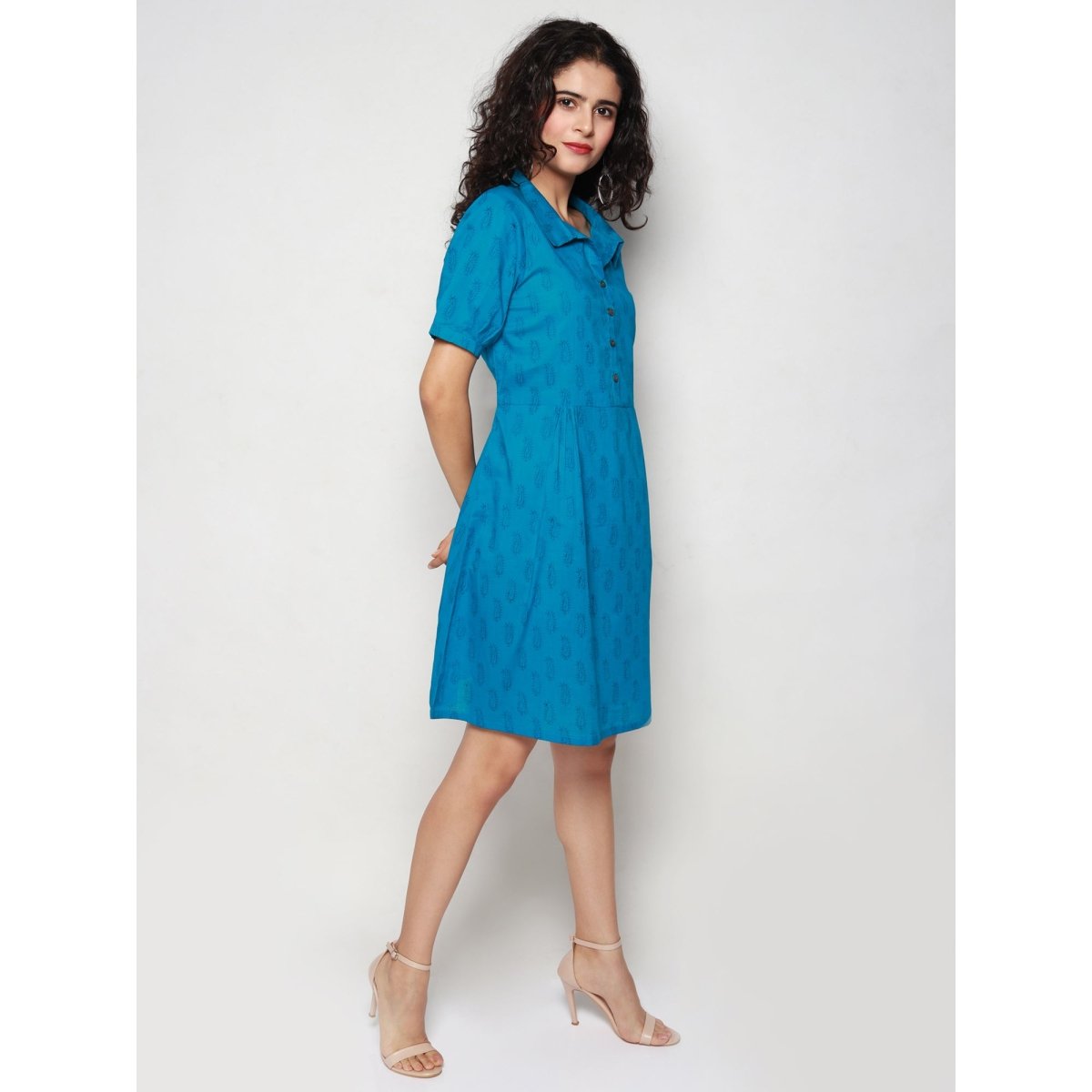 Blue Cotton Paisley Print Dress - Kreate- Dresses & jumpsuits