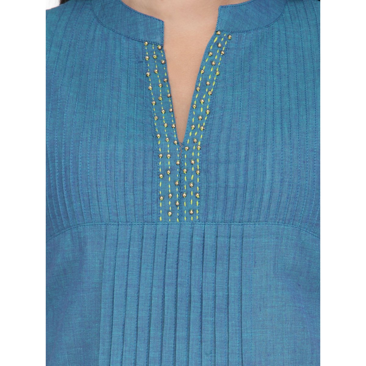 Blue Cotton Pintucks Kurta - Kreate- Kurtis & Salwar Suits