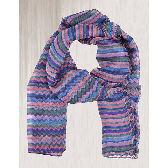 Blue Cotton Silk Print Stole - Kreate- Dupatta & Shawls