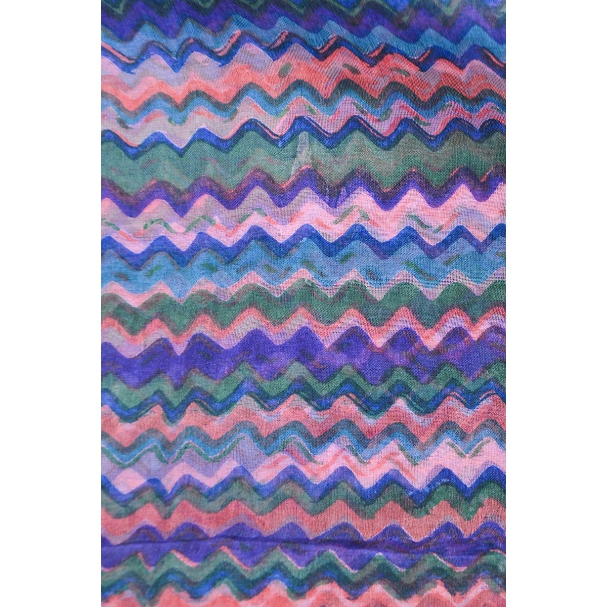 Blue Cotton Silk Print Stole - Kreate- Dupatta & Shawls