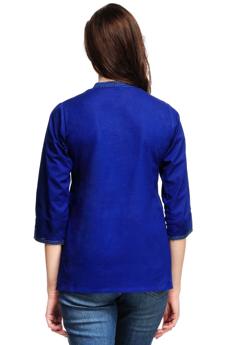 Blue Pleats Block Print Cotton Tunic - Kreate- Kurtis & Salwar Suits