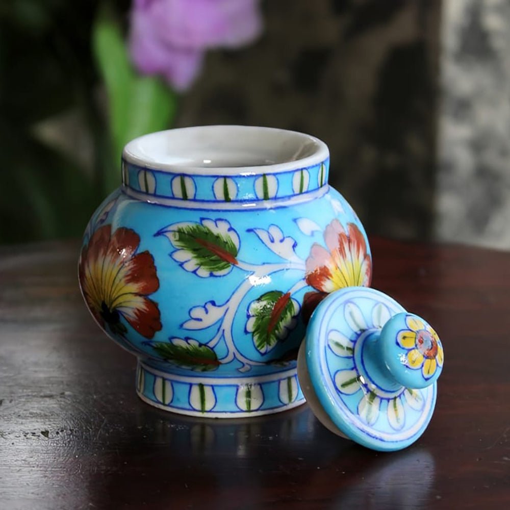 Blue Pottery Sugar Pot (Set of 3) - Kreate- Storage & Organizers