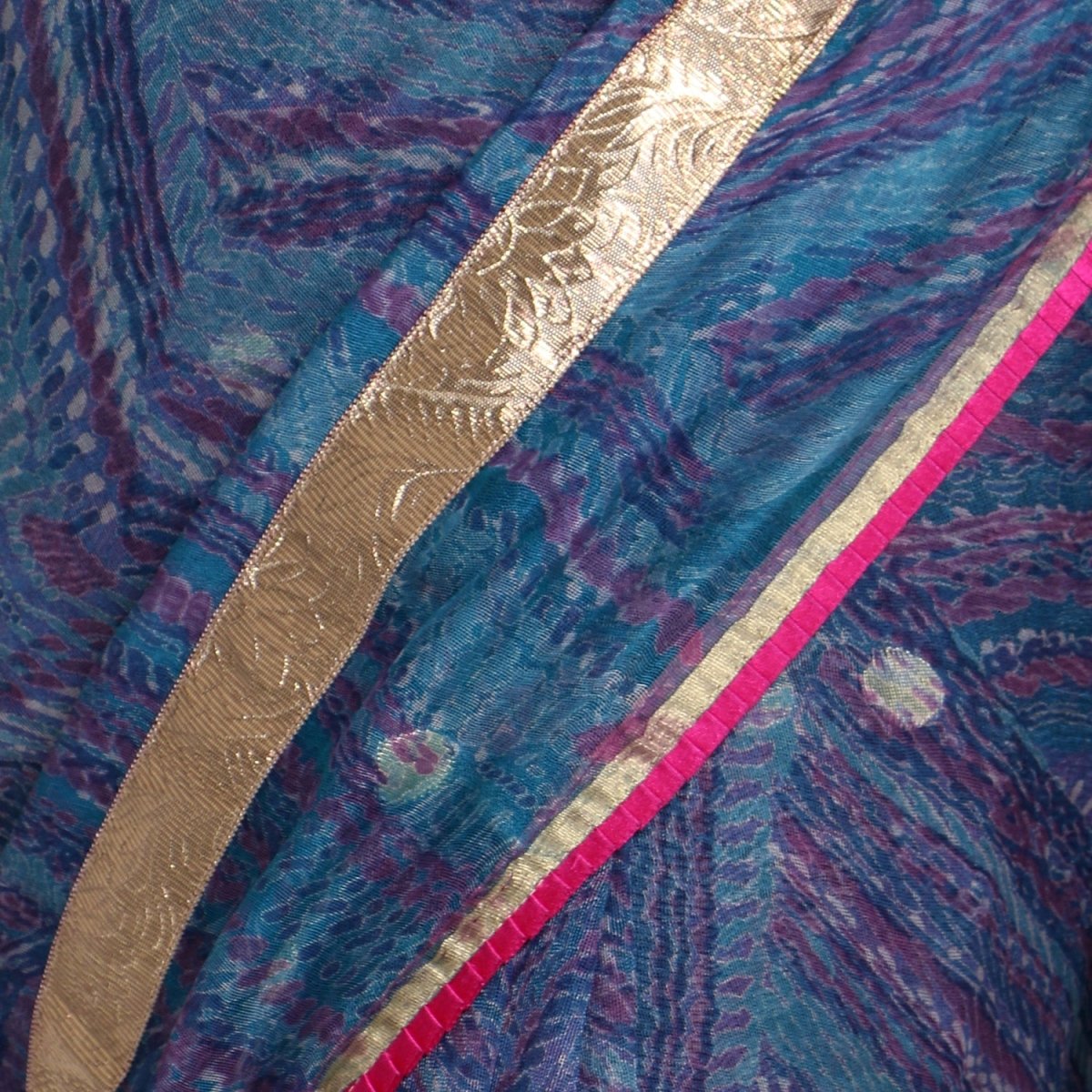 Blue Printed Net Saree with Blouse Piece - Kreate- Sarees & Blouses