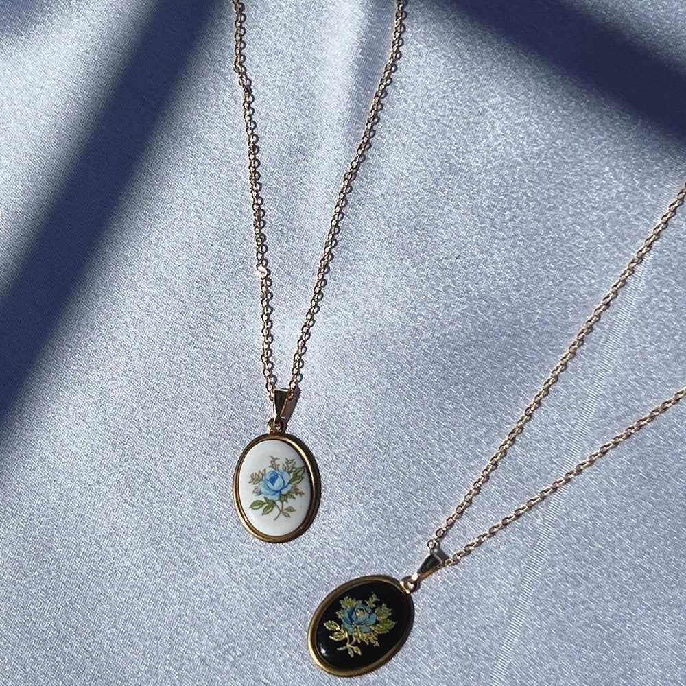 Blue Rose Cabochon Necklace - Kreate- Neckpieces