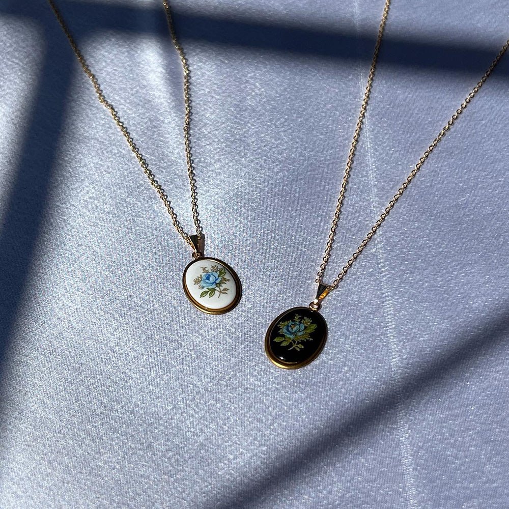 Blue Rose Cabochon Necklace - Kreate- Neckpieces
