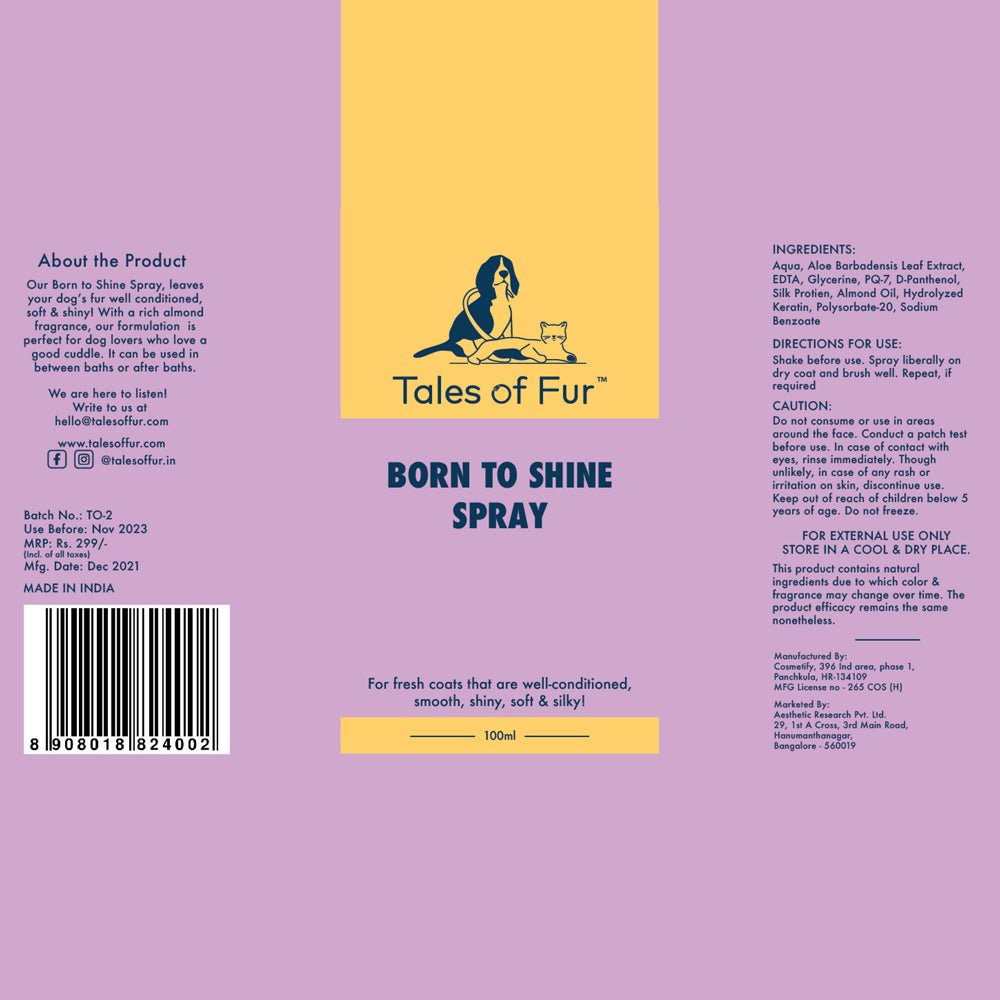 Born to Shine Spray for Dogs (100ml) - Kreate- Pet Grooming