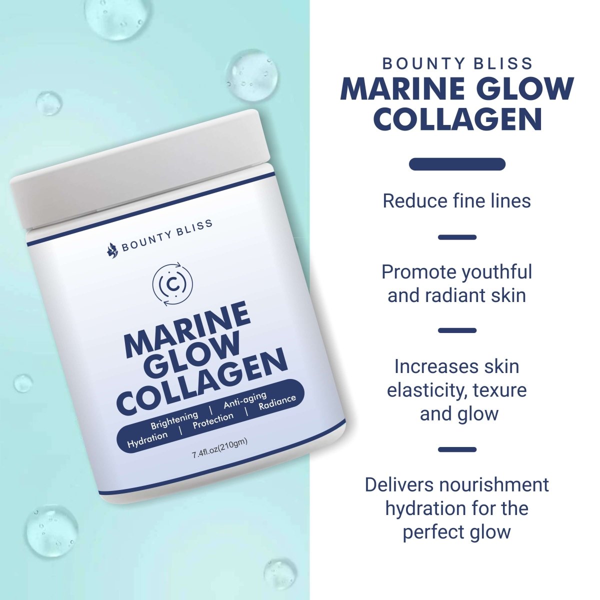 Bounty Bliss Marine Glow Collagen Peptides Powder - Kreate- Body and Face Care
