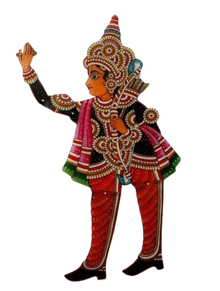 Vibrant leather kalamkari art wall decor depicting Lakshman, showcasing intricate craftsmanship and bold colors for a stunning cultural addition to any space.