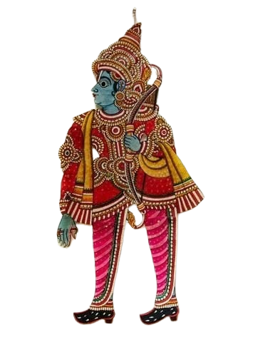 Intricately crafted leather kalamkari painting of Lord Ram in vibrant colors, showcasing traditional Indian art and cultural significance, ideal for wall decor and gifting.