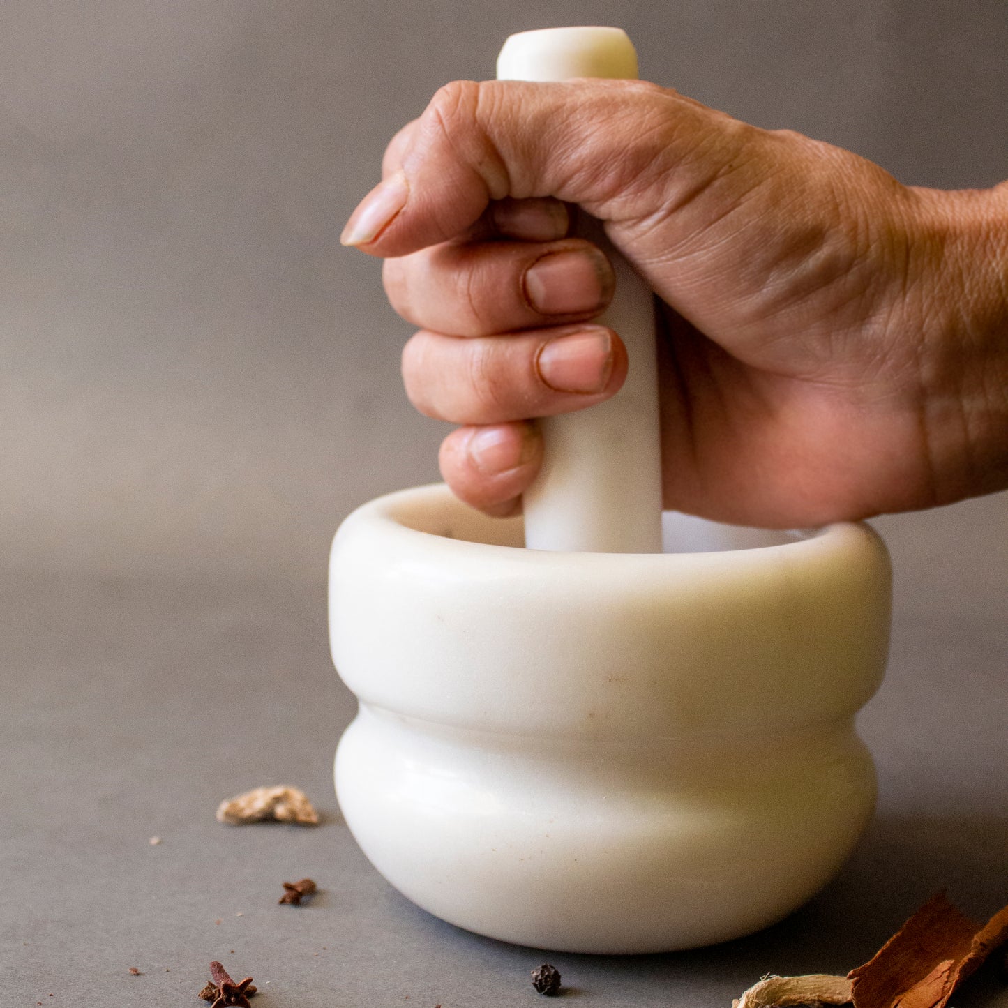 White Indian Marble Concentric Mortar and Pestle