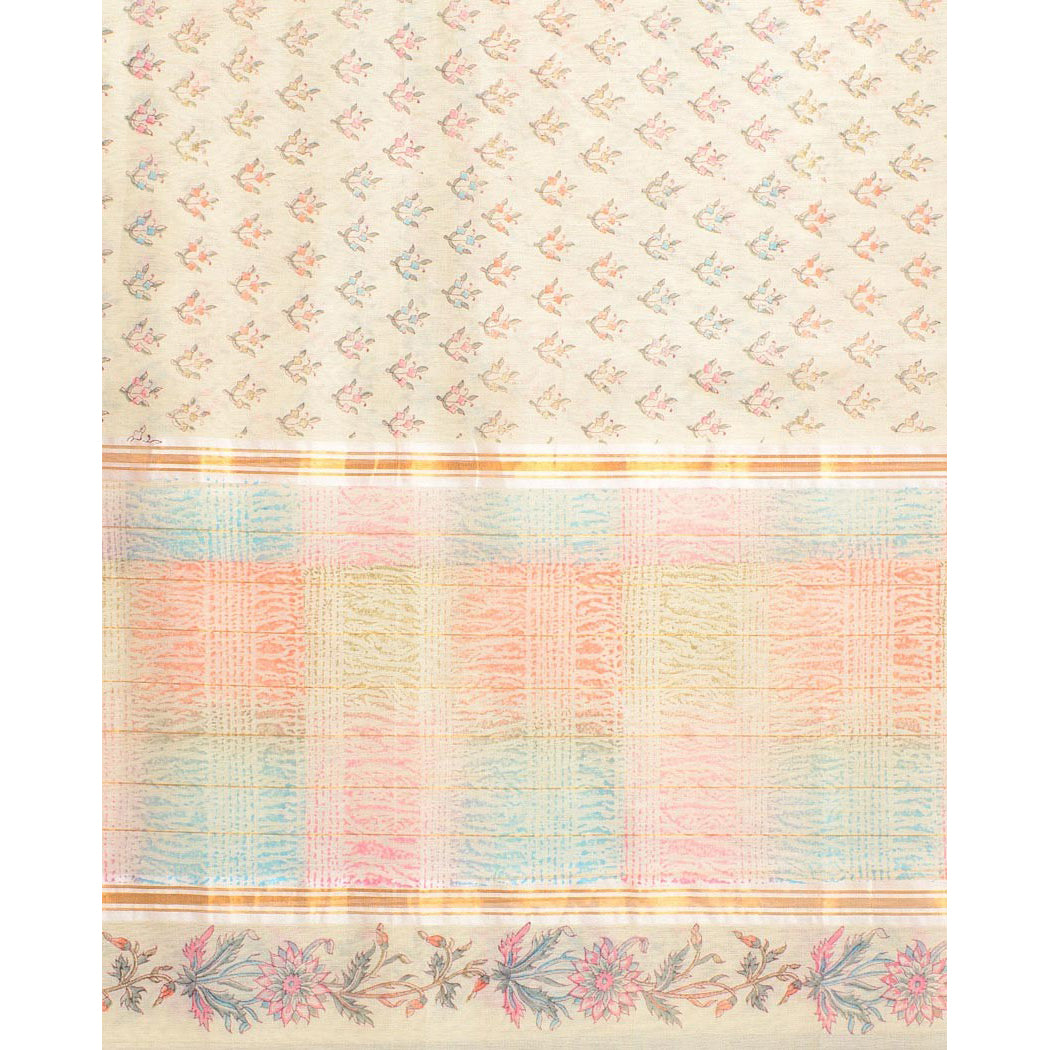 Ivory Block print Cotton Silk Dupatta