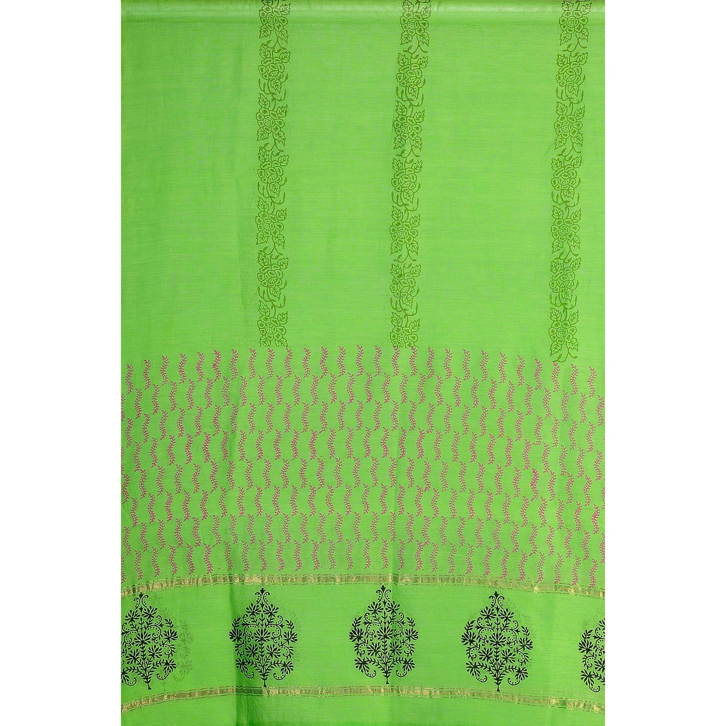 Green Cotton Silk Chanderi Block Print Dupatta