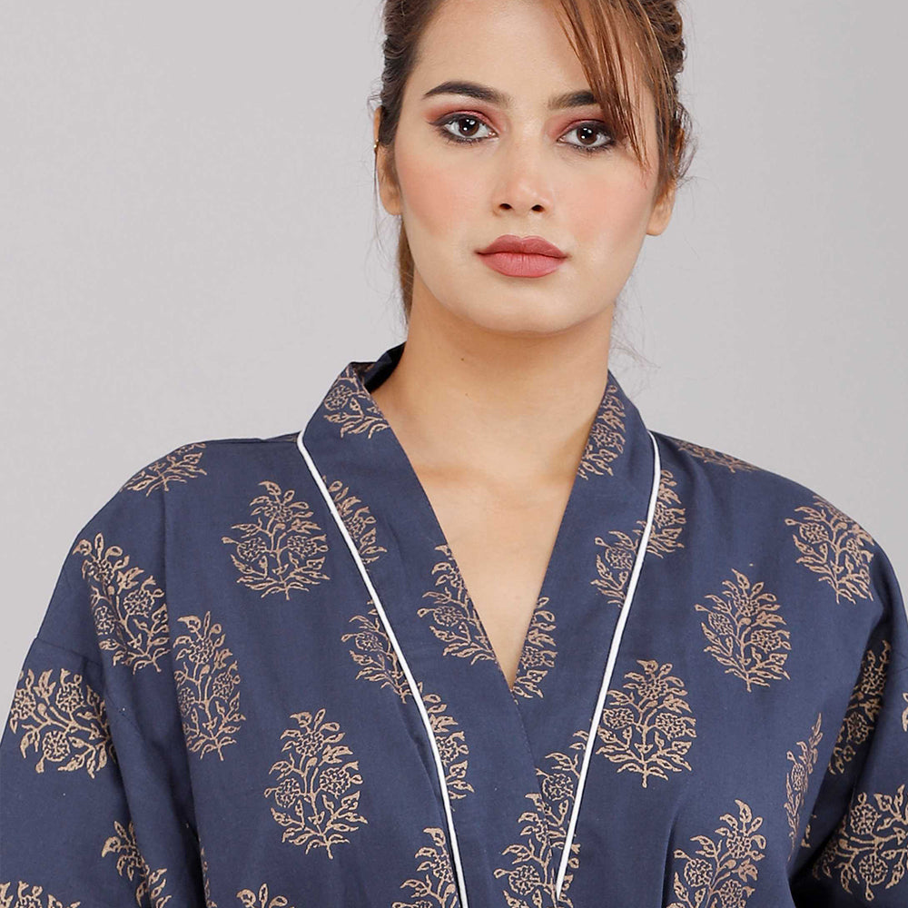 
                  
                    Floral Pattern Kimono Robe Long Bathrobe For Women (Blue)
                  
                