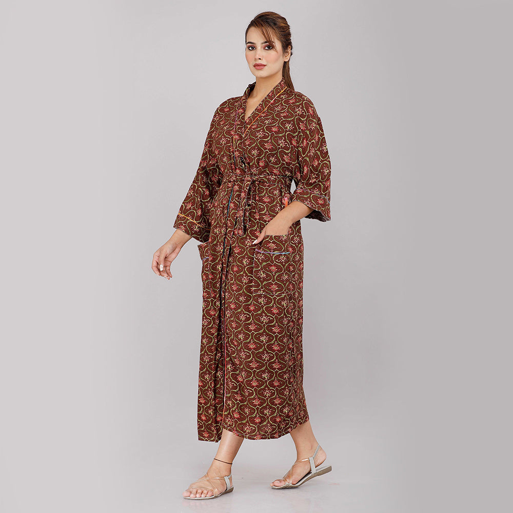 
                  
                    Floral Pattern Kimono Robe Long Bathrobe For Women (Brown)
                  
                