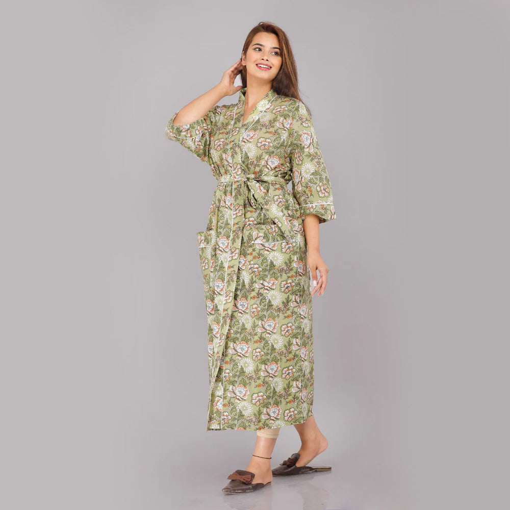 
                  
                    Floral Pattern Kimono Robe Long Bathrobe For Women (Green)
                  
                