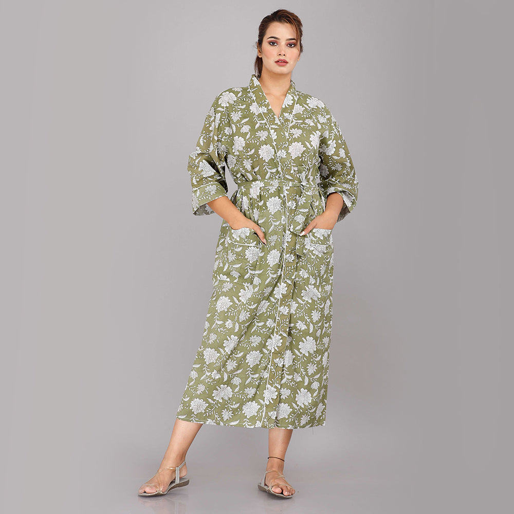 
                  
                    Floral Pattern Kimono Robe Long Bathrobe For Women (Olive)
                  
                