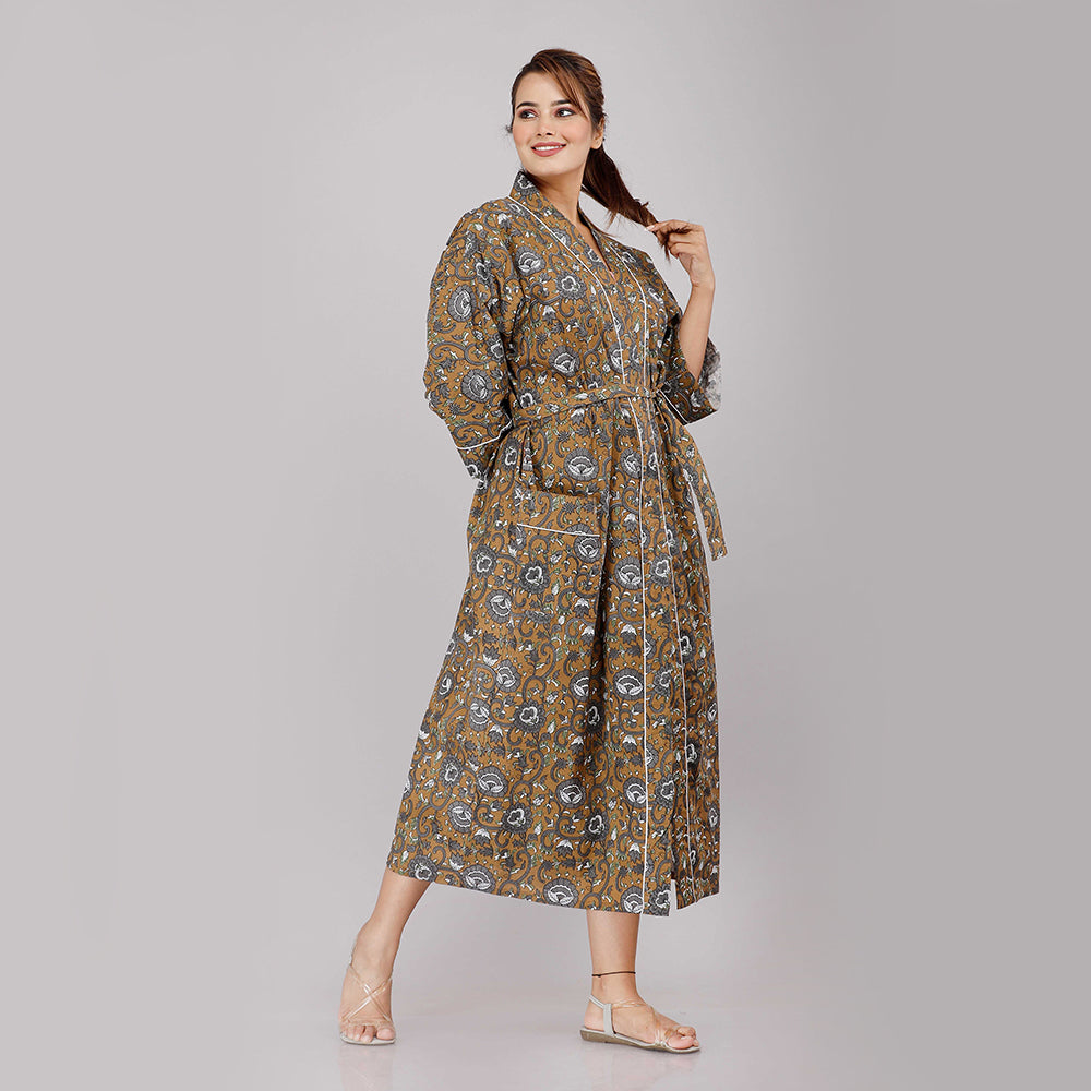 
                  
                    Floral Pattern Kimono Robe Long Bathrobe For Women (Olive)
                  
                