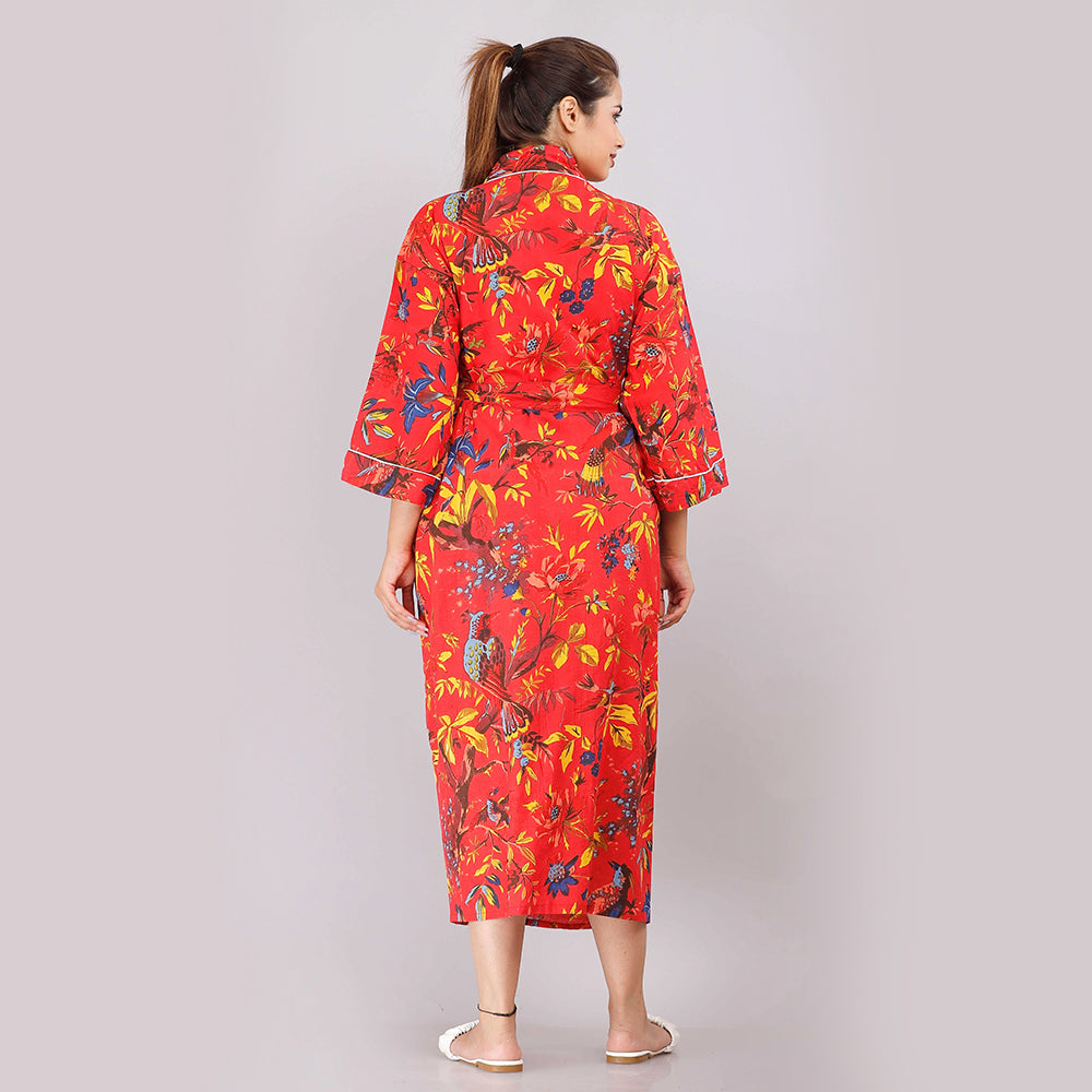 
                  
                    Floral Pattern Kimono Robe Long Bathrobe For Women (Red)
                  
                
