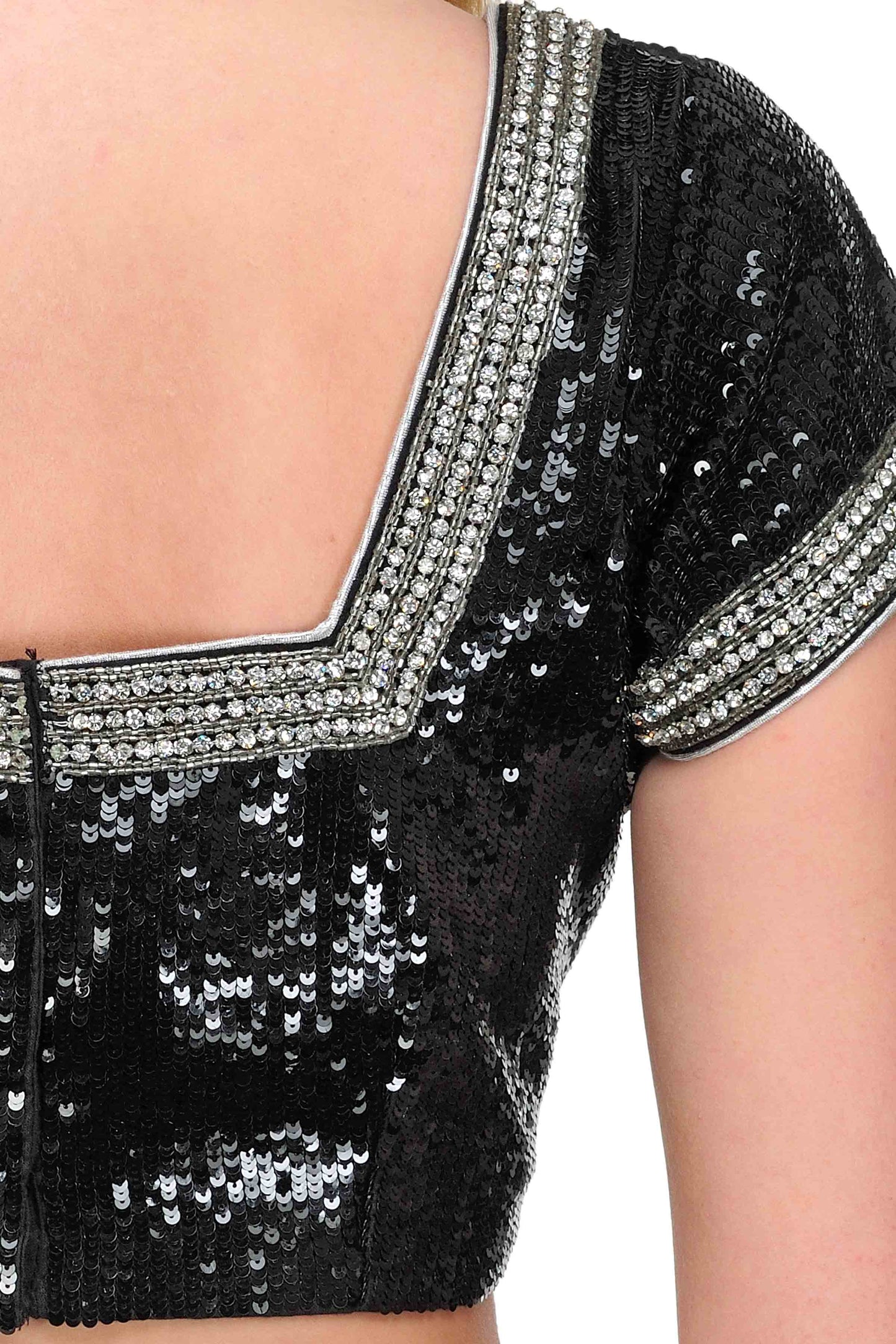 Cotton silk saree blouse with sequin and crystal embroidery