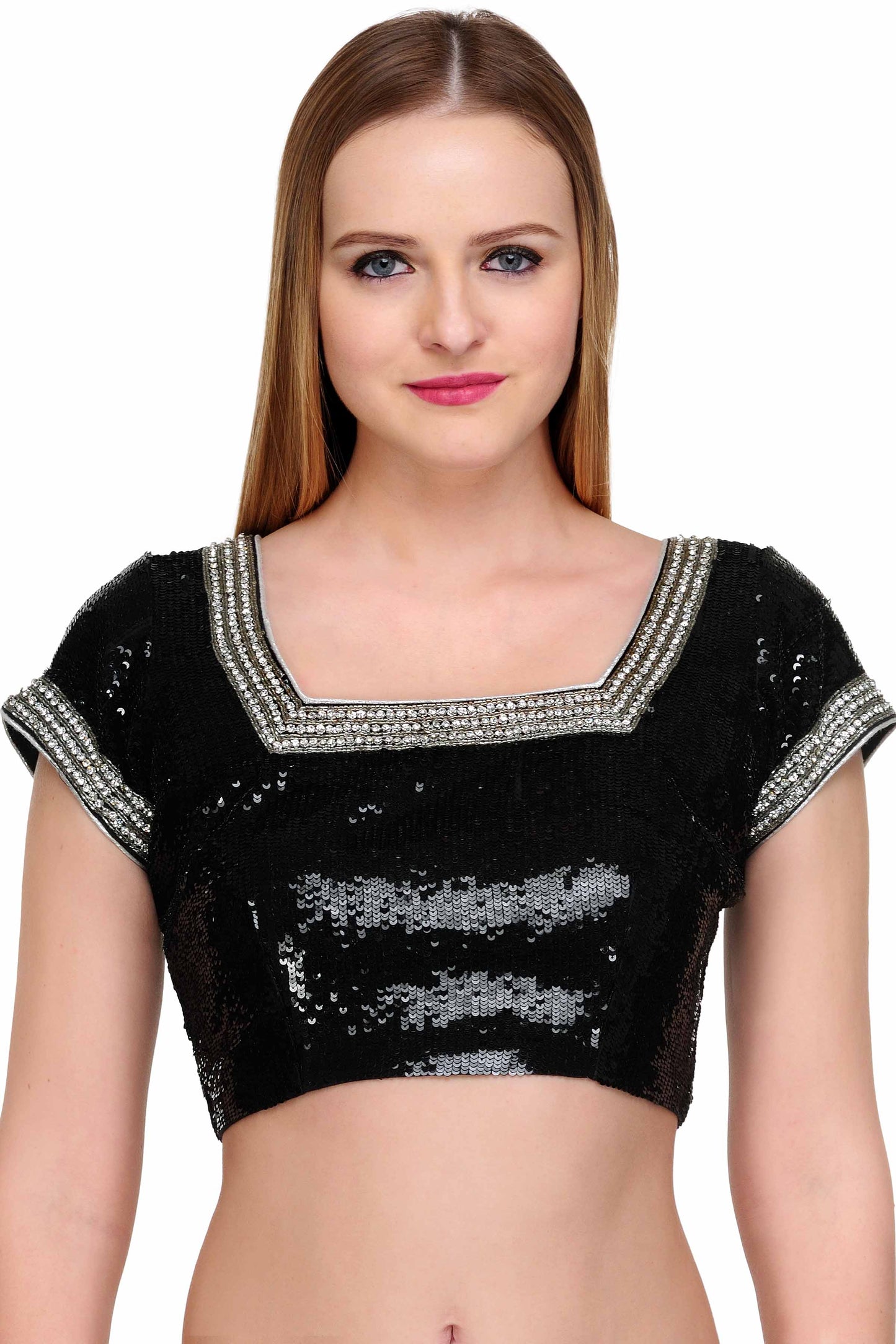 Cotton silk saree blouse with sequin and crystal embroidery