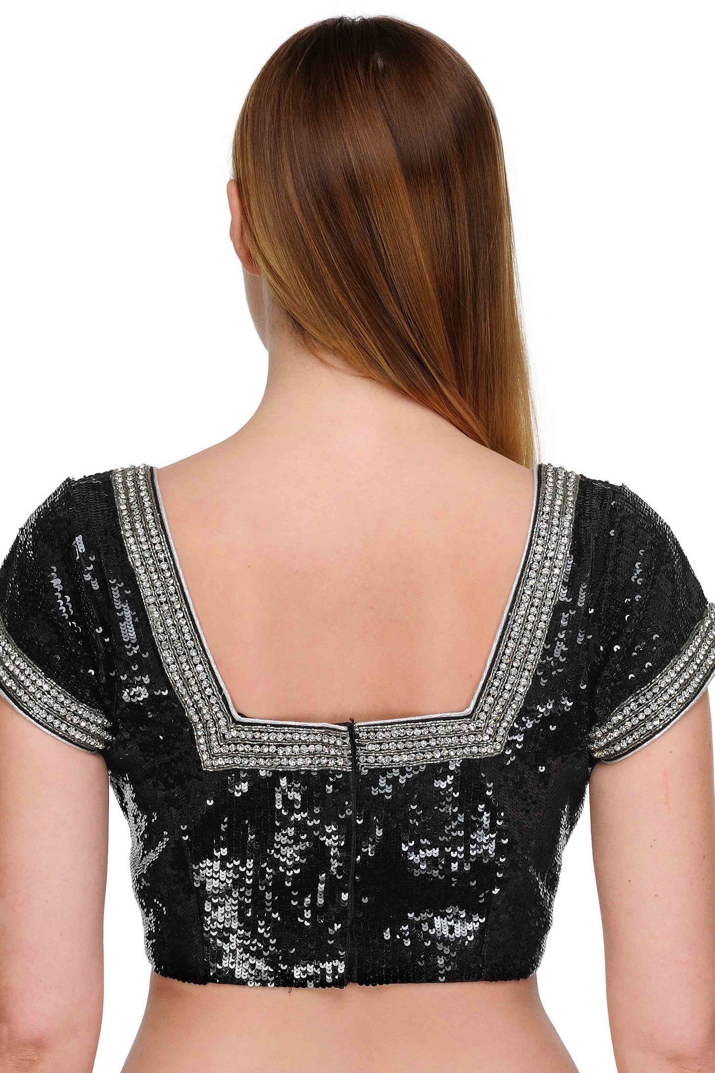 Cotton silk saree blouse with sequin and crystal embroidery