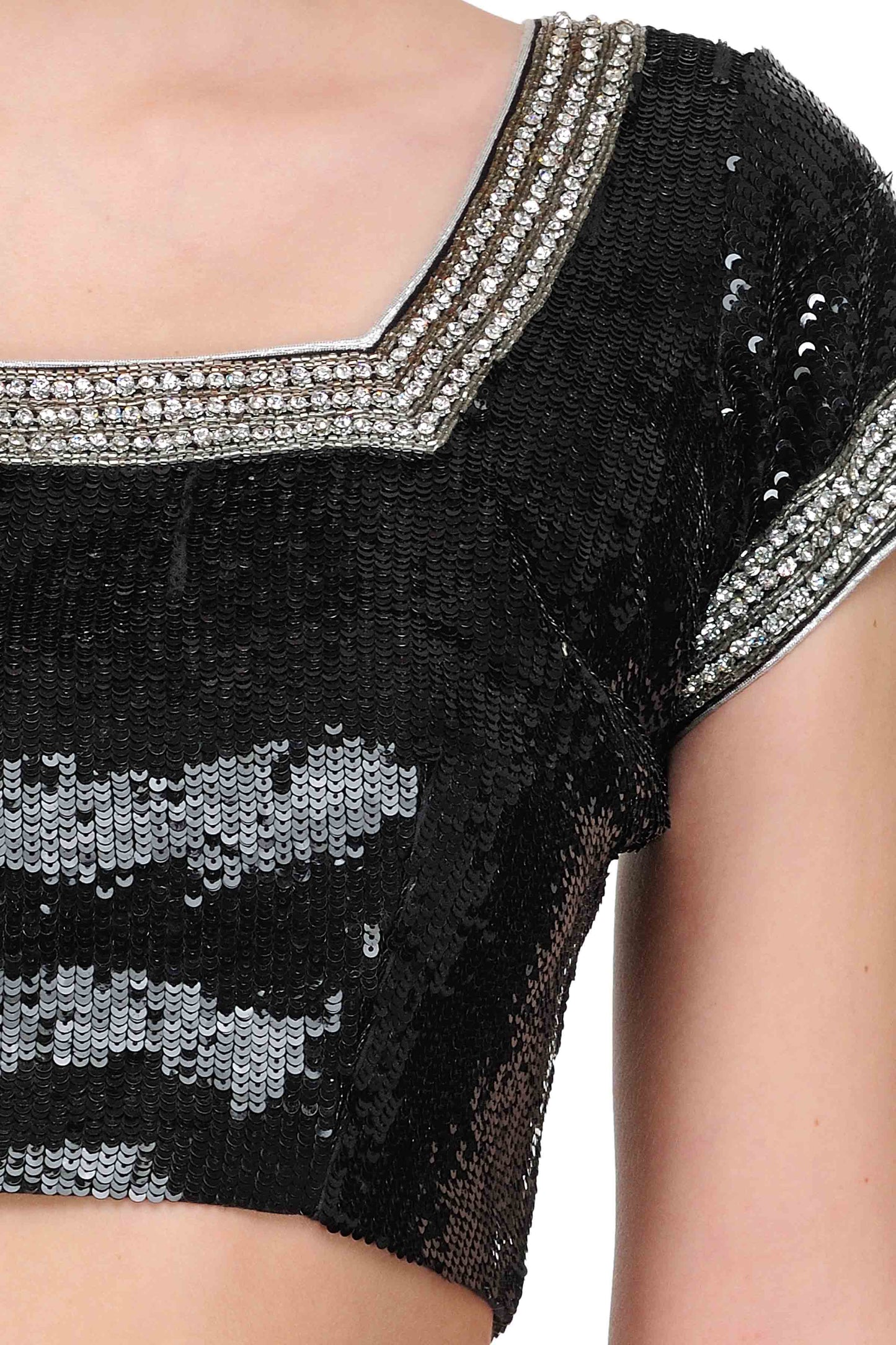 Cotton silk saree blouse with sequin and crystal embroidery