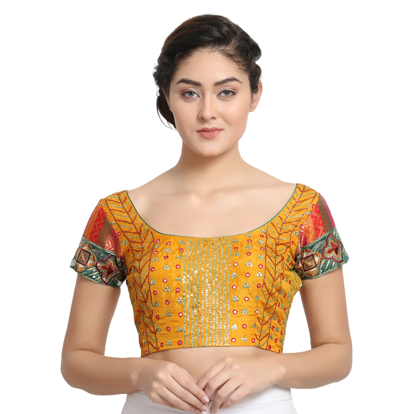 Mustard Silk Saree Blouse with Embroidery
