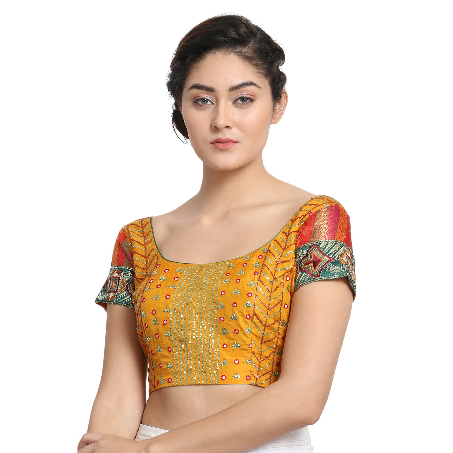 Mustard Silk Saree Blouse with Embroidery