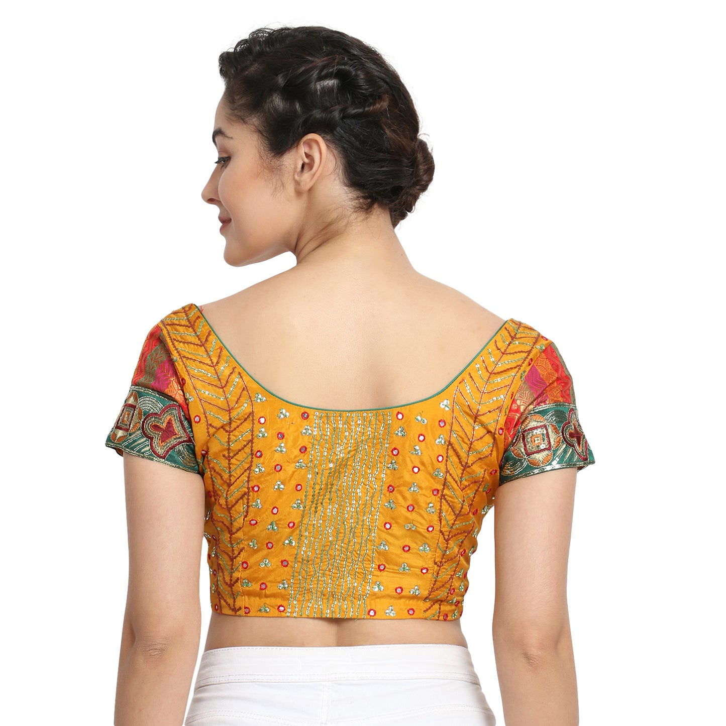 Mustard Silk Saree Blouse with Embroidery