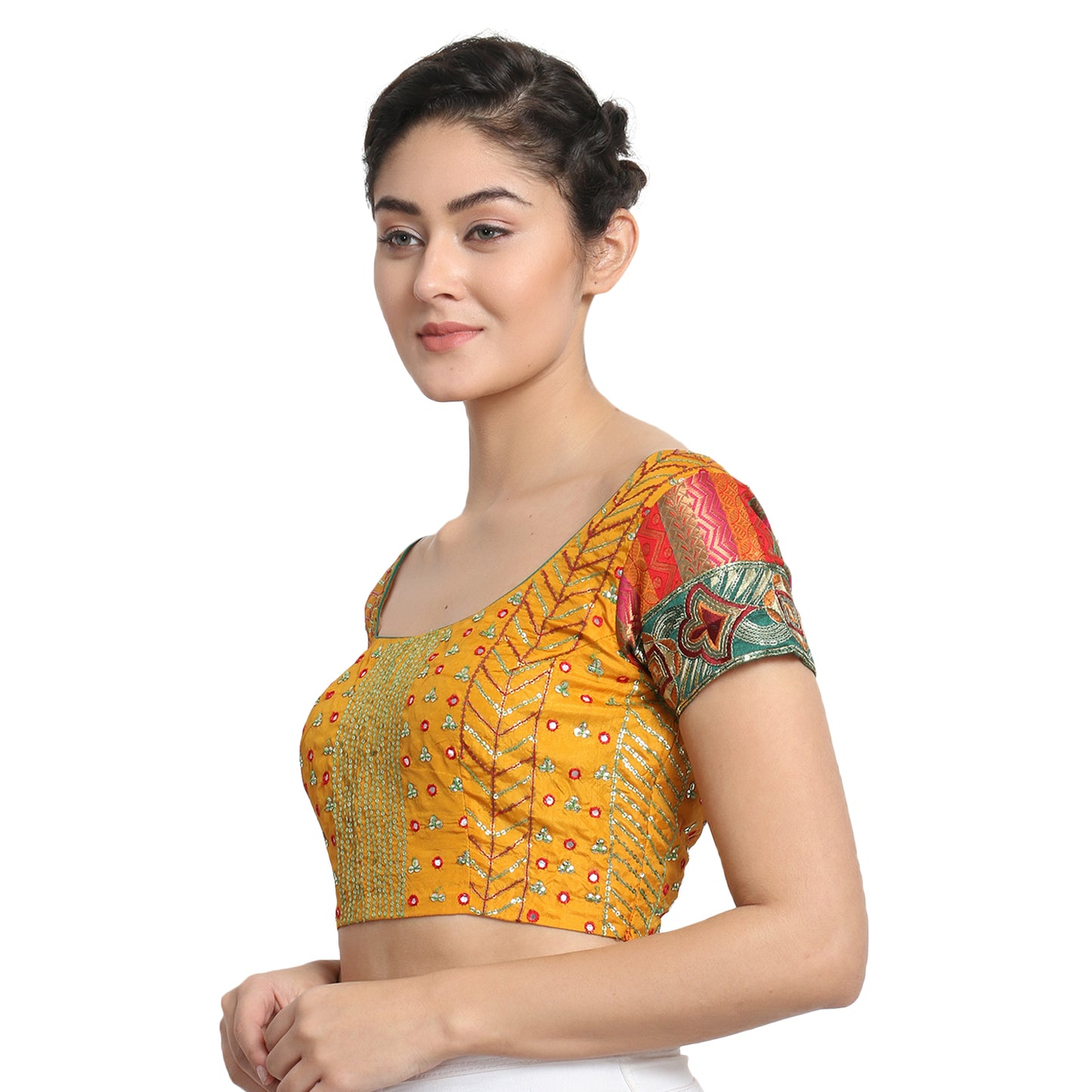 Mustard Silk Saree Blouse with Embroidery