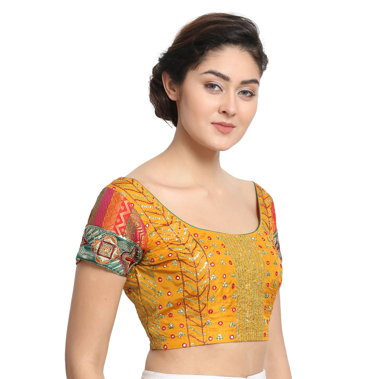 Mustard Silk Saree Blouse with Embroidery