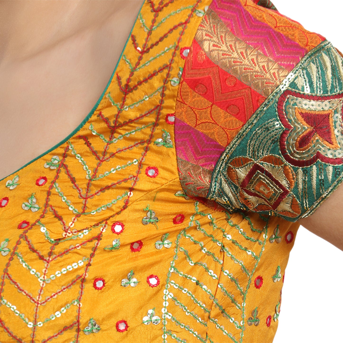Mustard Silk Saree Blouse with Embroidery
